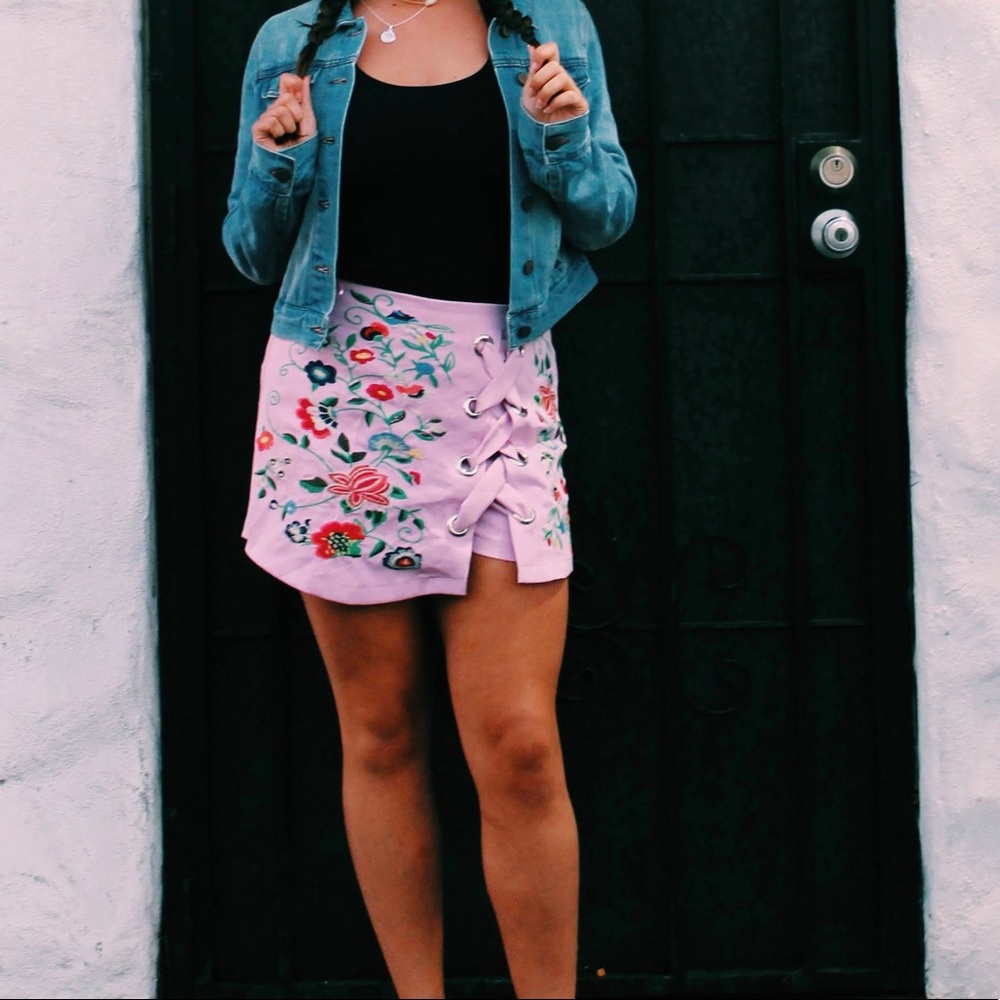 Pink Embroidered Skort